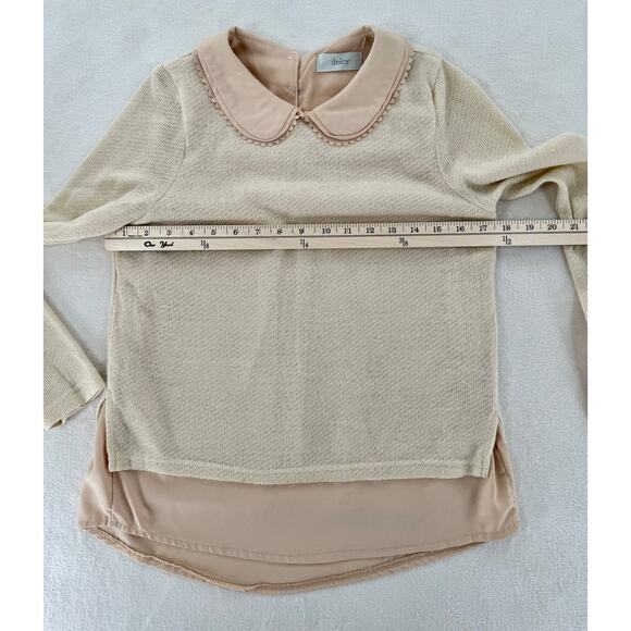 Deicy Beige Tan Peter Pan Collar Layered Knit Top Sweater Preppy Retro Small - Picture 10 of 11